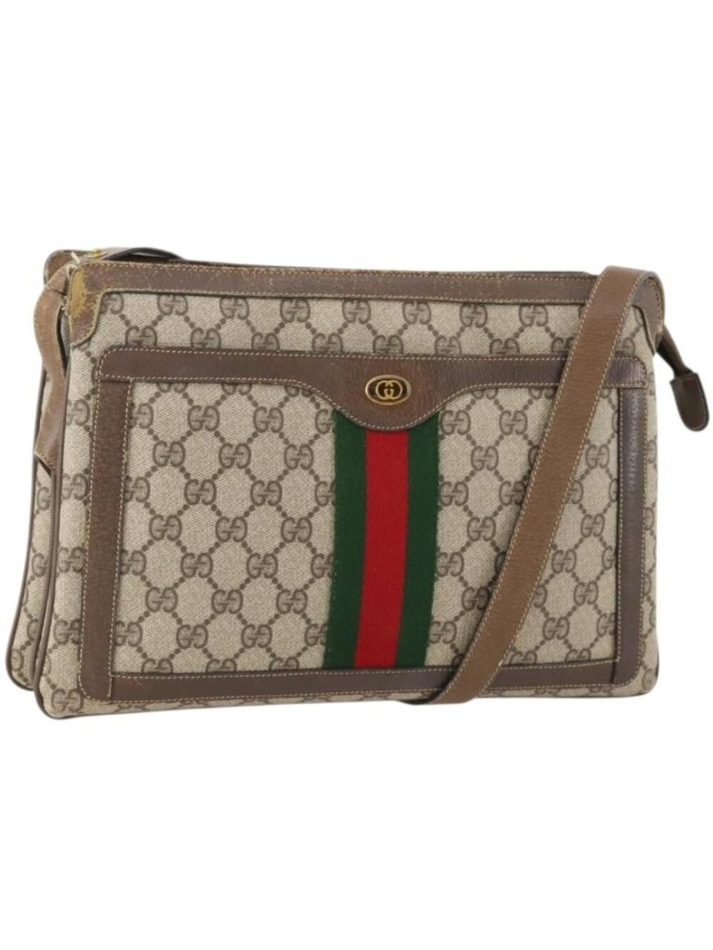GUCCI GG Supreme Web Sherry Line Shoulder Bag PVC Beige 14 02 013